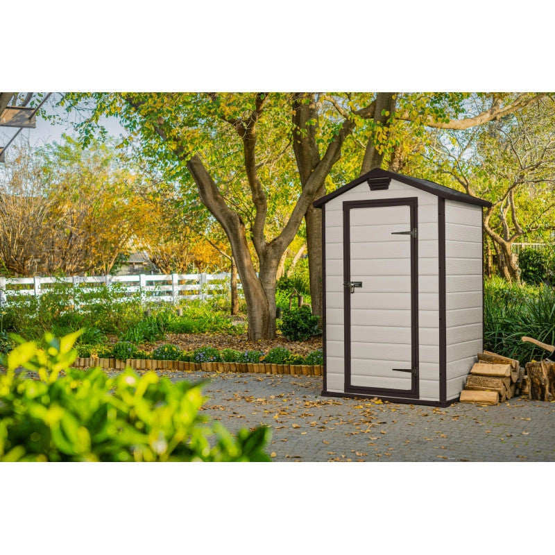 Casetta da giardino in resina effetto legno 129x103x196 cm - con pavimento rialzato - Beige – Keter