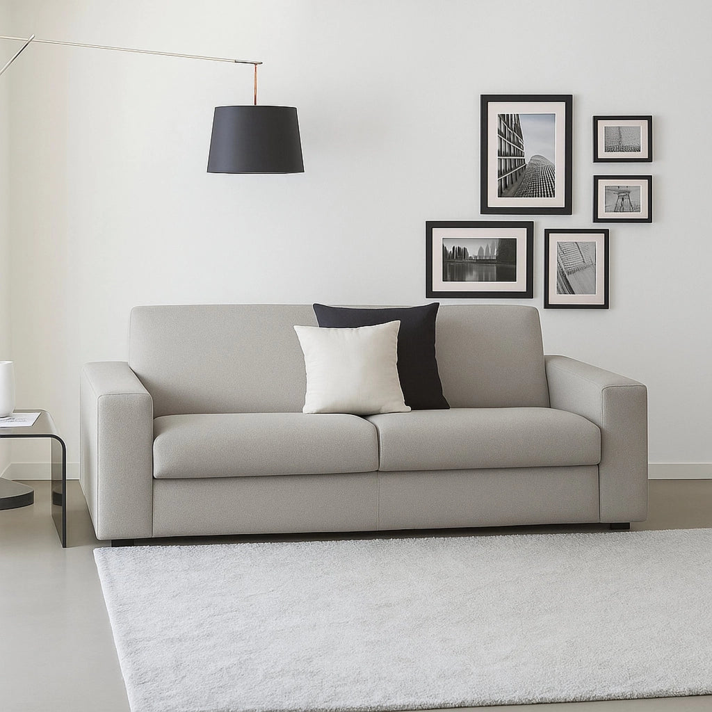 Divano fisso Azzurrite, Divano a 2 posti, Made in Italy, SofÒ  Soggiorno in tessuto imbottito, con Braccioli standard, cm 180x95h90, Grigio