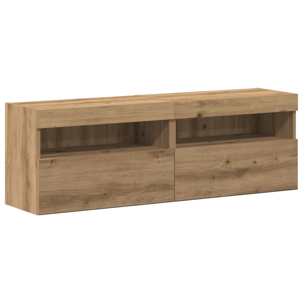 Mobili TV da parete  con luci LED 2 pezzi Acero Artigianale 80x30x30 cm