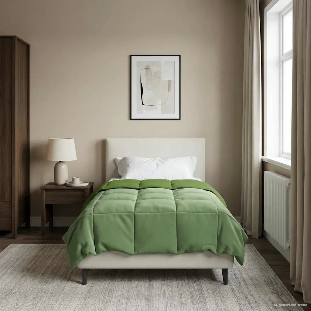Piumone | Duvet Invernale Trapuntato Verde 140 x 200 cm Microfibra