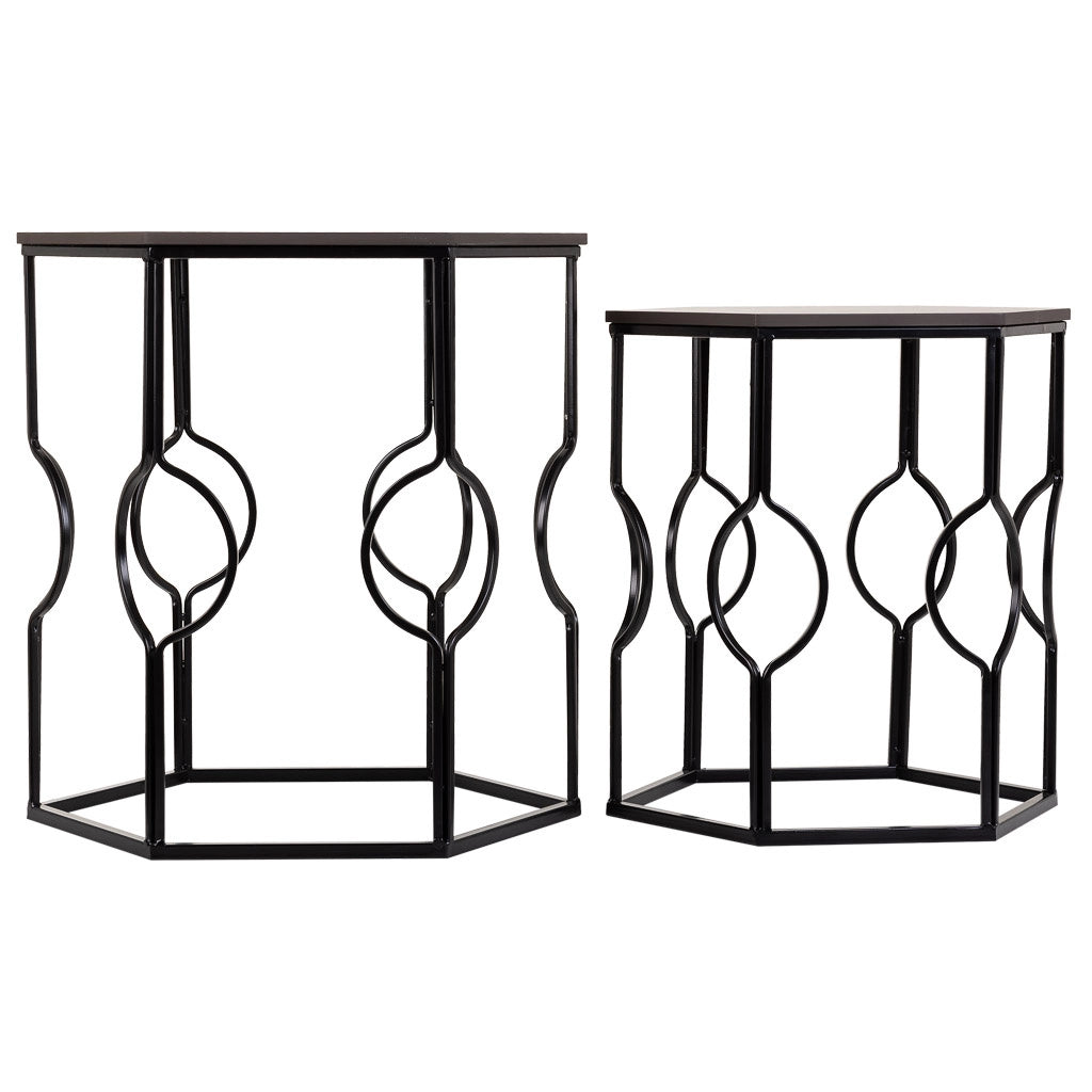 Set tavoli 2 pezzi metallo nero 34x34x52h-39x39x57h cm