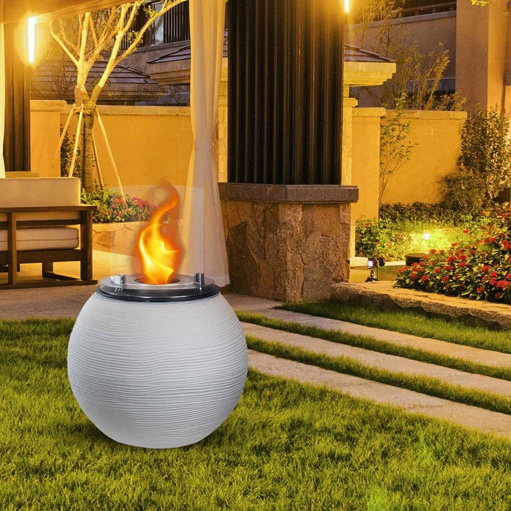 Botticelli - Camino a bioetanolo da terra, braciere da giardino ø 40xH54 cm, colore bianco