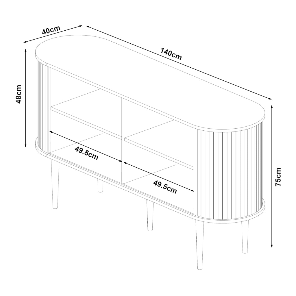 Mobile Contenitore Mapia con Ante Scorrevoli Credenza Bassa Madia 140x40x75 cm Effetto Noce [en.casa]