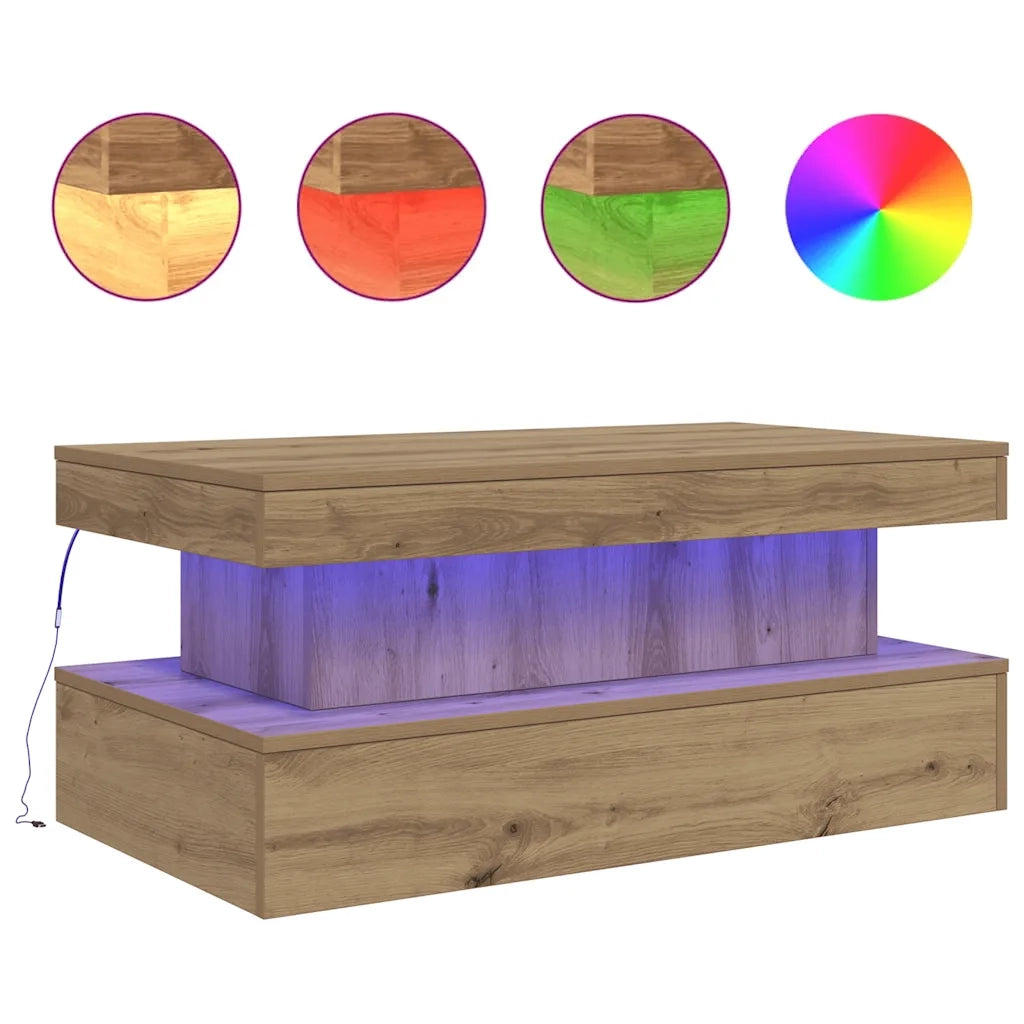 vidaXL Tavolino da Salotto con Luci LED Rovere Artigianale 90x50x40 cm