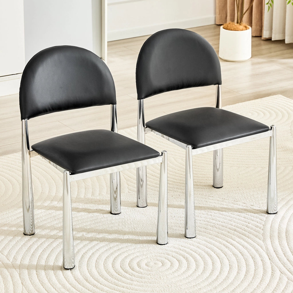 Sedia da Pranzo con Schienale Semicircolare Ergonomico e Seduta Imbottita, in PU Nero