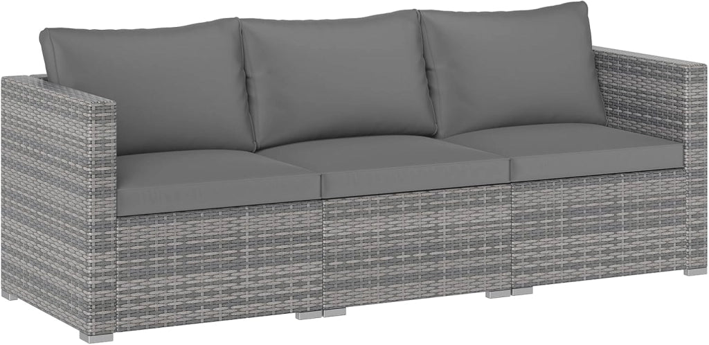 Set Divani da Giardino 3 Pezzi, Set di Mobili Salotto in Rattan PE con Cuscini Morbidi, Set Conversazione da Esterno per Veranda e Bordo Piscina (Bianco)