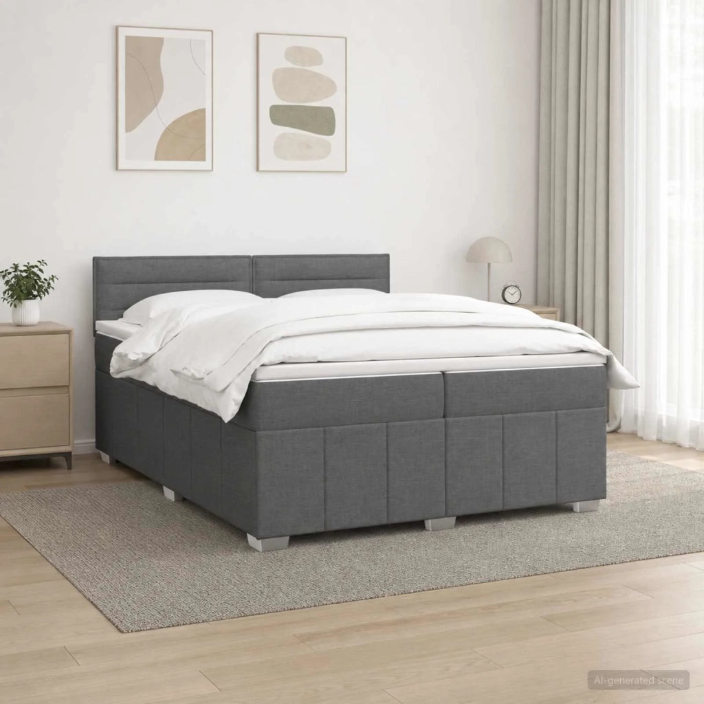 Letto Box Spring LED con Materasso Grigio Scuro 200 x 200 cm 3455676