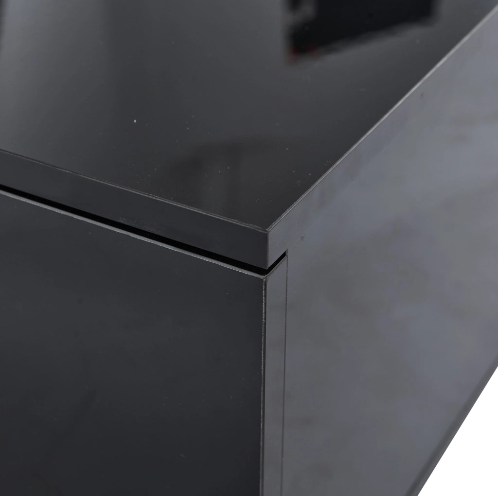 Tavolino da salotto moderno con LED; 2 cassetti; 100 x 50 x 35 cm; nero lucido in MDF e acrilico