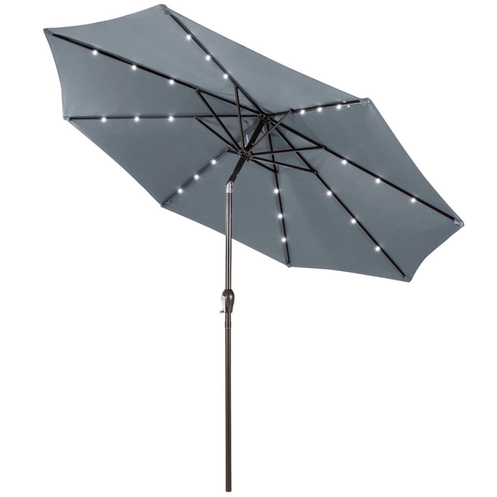 Ombrellone con luci LED da giardino in ferro ?300cm Parasole da esterno spaggia Grigio-Ombrelloni