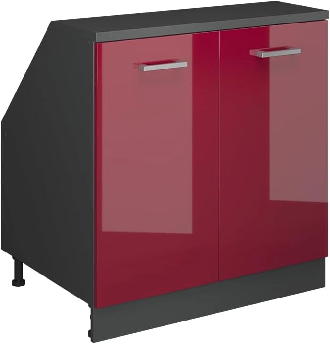 Mobile sottotetto Rion, Rosso lucido, 80 x 81.6 cm con 2 porte, carcassa 60 cm profondità, adatto per il salvaspazio sotto tetti spioventi