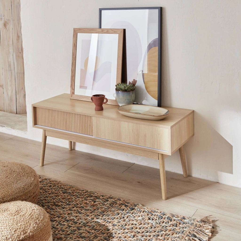 Mobile tv scandinavo a 2 ante effetto legno, 115cm, marrone naturale