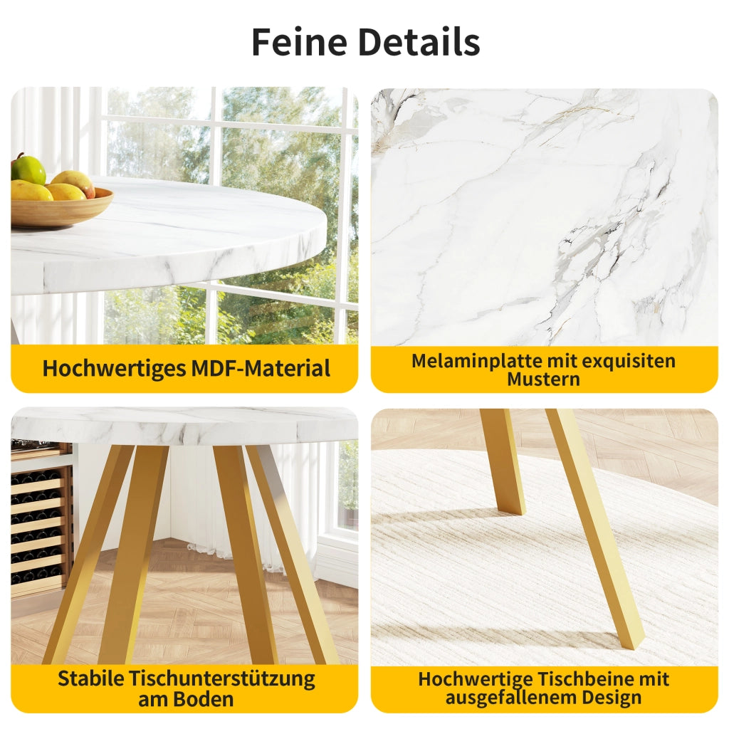 TAVOLO DA PRANZO ROTONDO 80 x 80 x 75 cm MDF Bianco/Oro