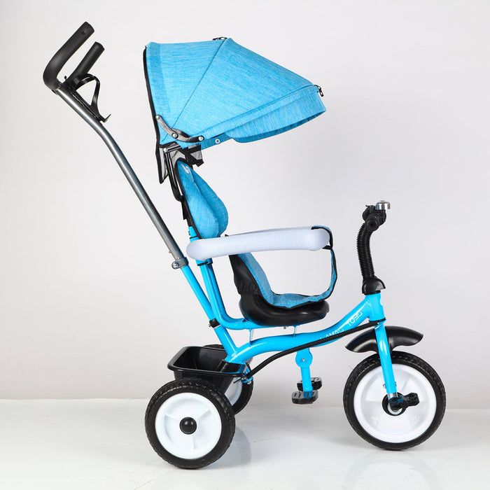 Triciclo Passeggino per Bambini 69x49x98 cm con Parasole e Campanellino Trico Funny Blu