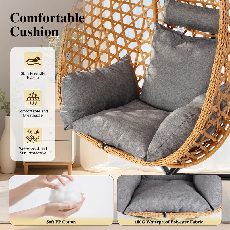 Sedia sospesa con struttura,RATTANTREE sedile e schienale, sedia a forma di uovo, cesto sospeso, sedia sospesa da giardino/patio, marrone