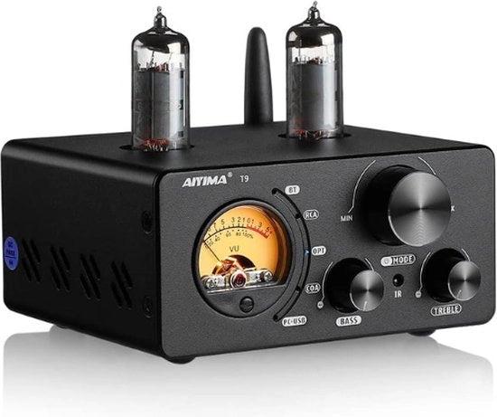 Amplificatore digitale - Bluetooth 5.0 – Amplificatore in contenitore a vuoto – Ricevitore stereo Amp - Ingresso Coax/Opt HIFI Home Audio – Ingresso USB/RCA - con indicatore VU - Nero
