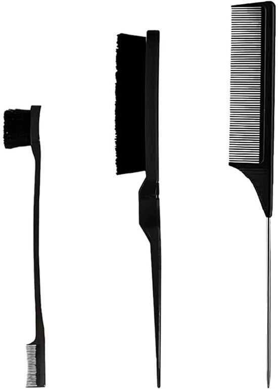 Set di pettinatura per capelli 3 pezzi - Pettine laterali a doppia faccia - Pettine a forma di coda di topo - Pettine a forma di pettine da barbiere - Setole morbide - Materiale di alta qualità - Pettini in plastica