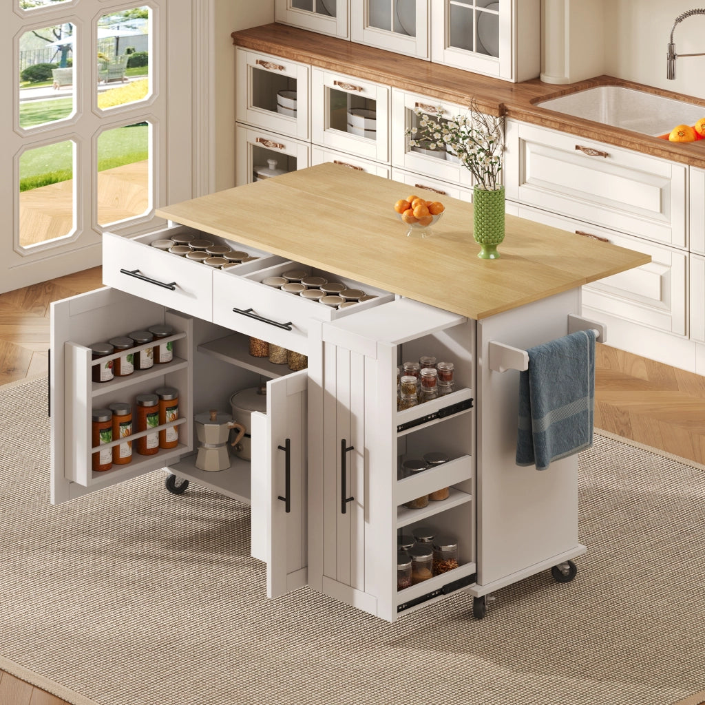 Isola da cucina mobile con piano a ribalta, organizer estraibile a 3 livelli e ruote bloccabili