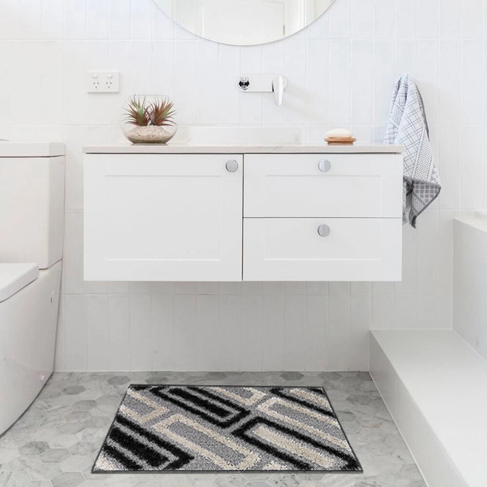 Tappeto Bagno 50x80 Cm Moderno Morbido Soffice Assorbente Asciugapassi Antiscivolo Lavabile Nero
