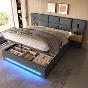 Letto matrimoniale 160x200 cm in velluto grigio scuro con LED