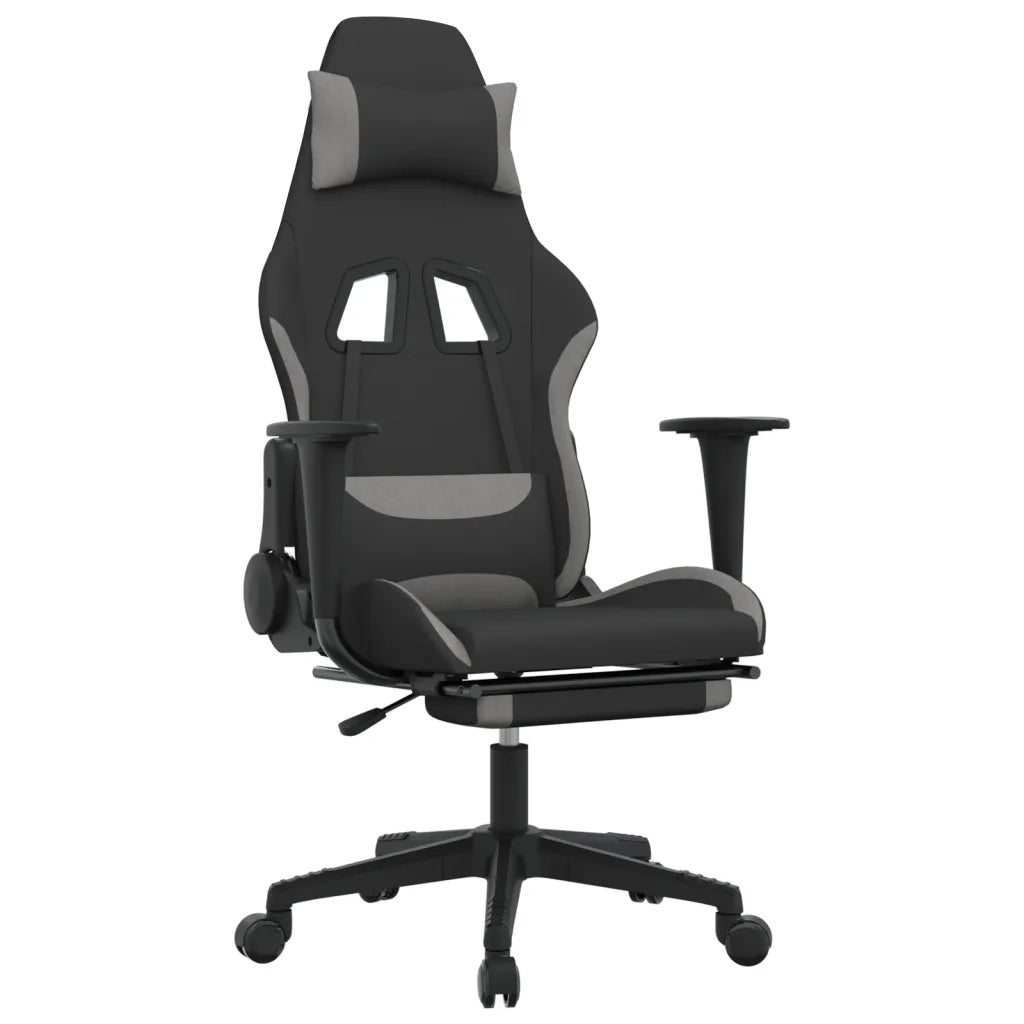 Sedia da Gaming con Poggiapiedi Nero e Grigio Chiaro in Tessuto cod mxl 67194