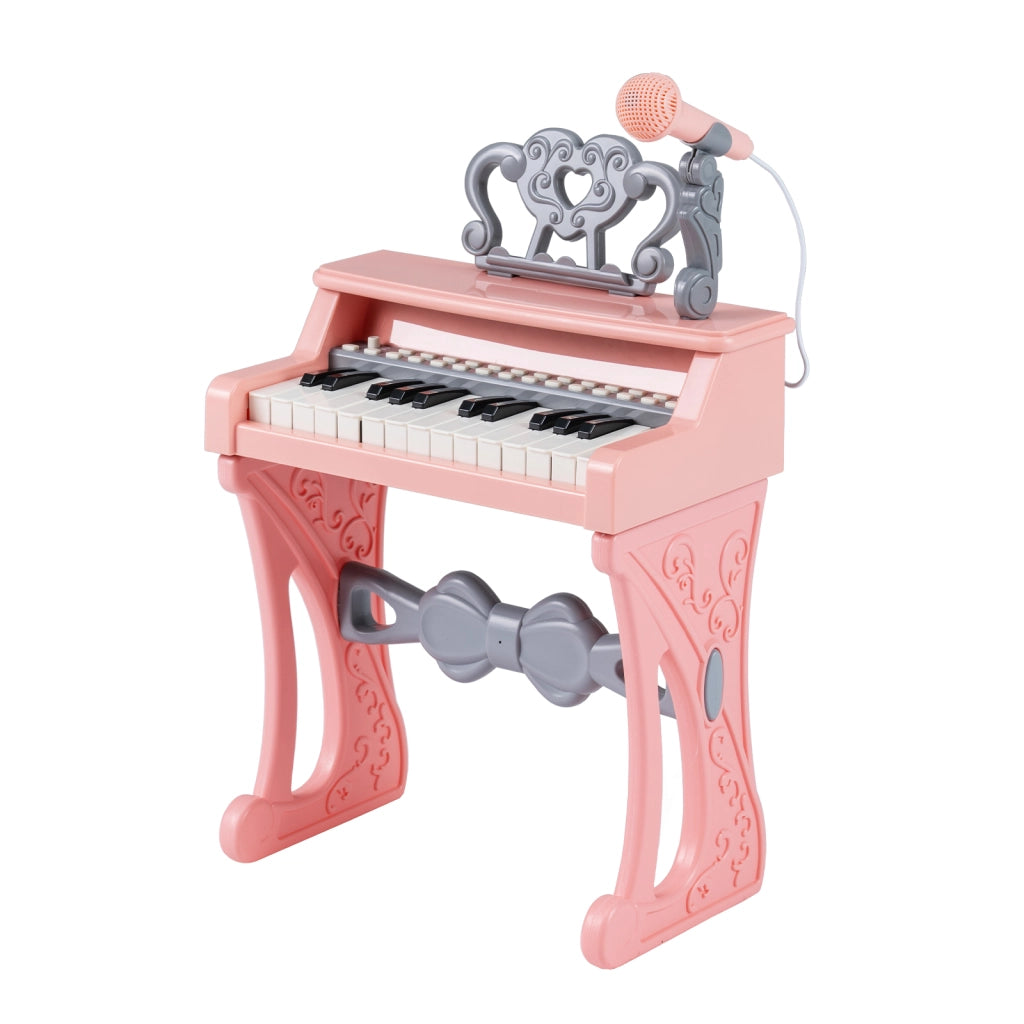 Mini tastiera pianoforte bambini 25 tasti sgabello leggio microfono elettrico-Tastiera musicale giocattolo 3+ anni natale compleanno Rosa