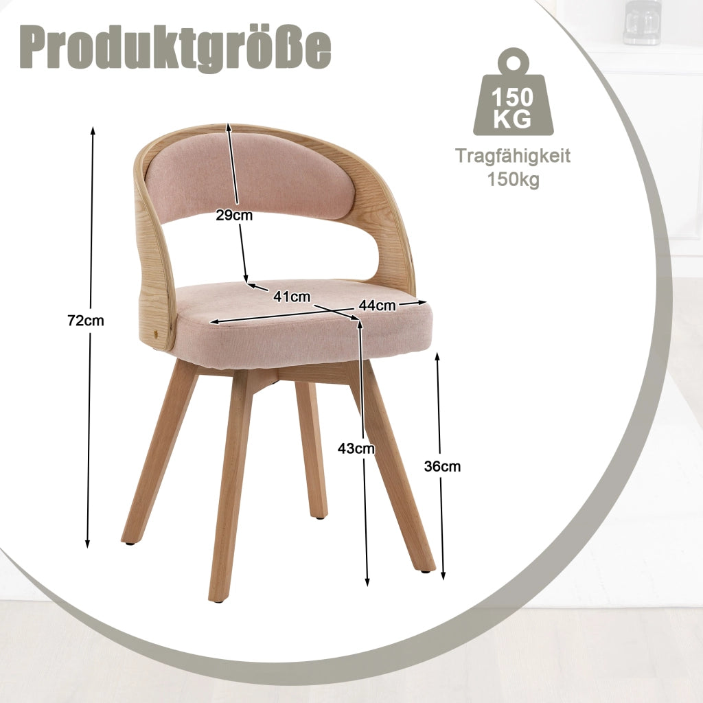Sedia da Pranzo Girevole in Legno con Cuscino ¨C MINIMAL ¨C Schienale Curvo, Tessuto Cotone Lino
