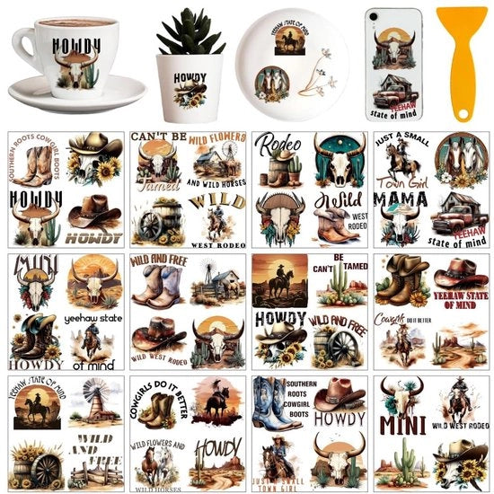 Decorazioni per la stanza 12 fogli - Tema cowboy - Decorazioni per la finestra - Adesivi per mobili - Materiali per DIY - Per uso domestico/scuola - Adesivi per muro