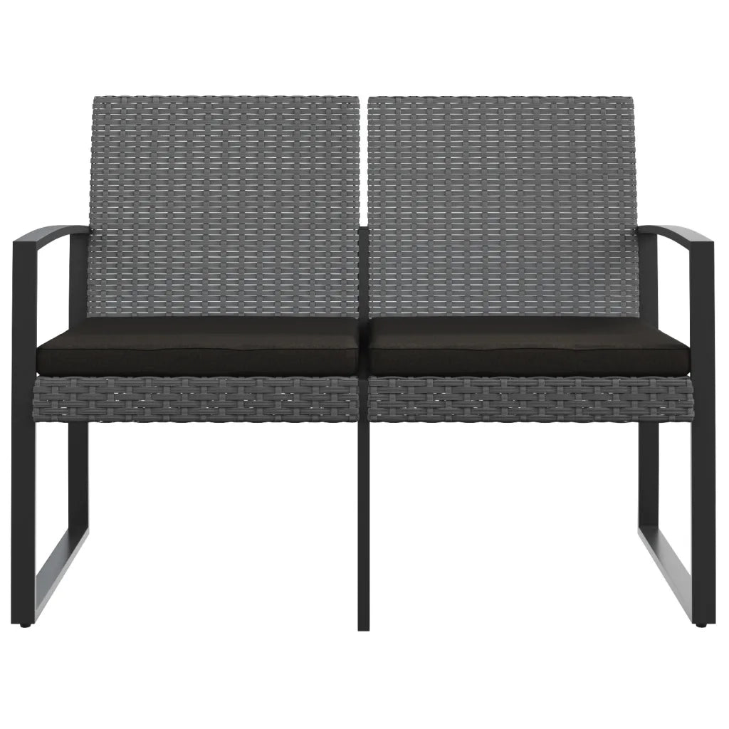 Panchina da Giardino | Panca da Giardino a 2 Posti con Cuscini Rattan PP Grigio Scuro