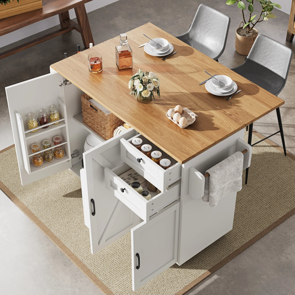 Carrello da Cucina con 2 Cassetti; Ripiani e Piano Pieghevole con Ruote per Cucina in MDF 120 x 43.2 x 92 cm