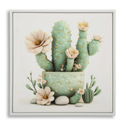 Stampa Su Tela Laccata Con Cornice Vasetto Cactus -d- cm 40x2,8x40
