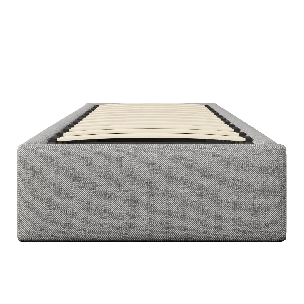 Letto singolo imbottito ULEVR 90x200 cm con contenitore idraulico e cassetto, grigio