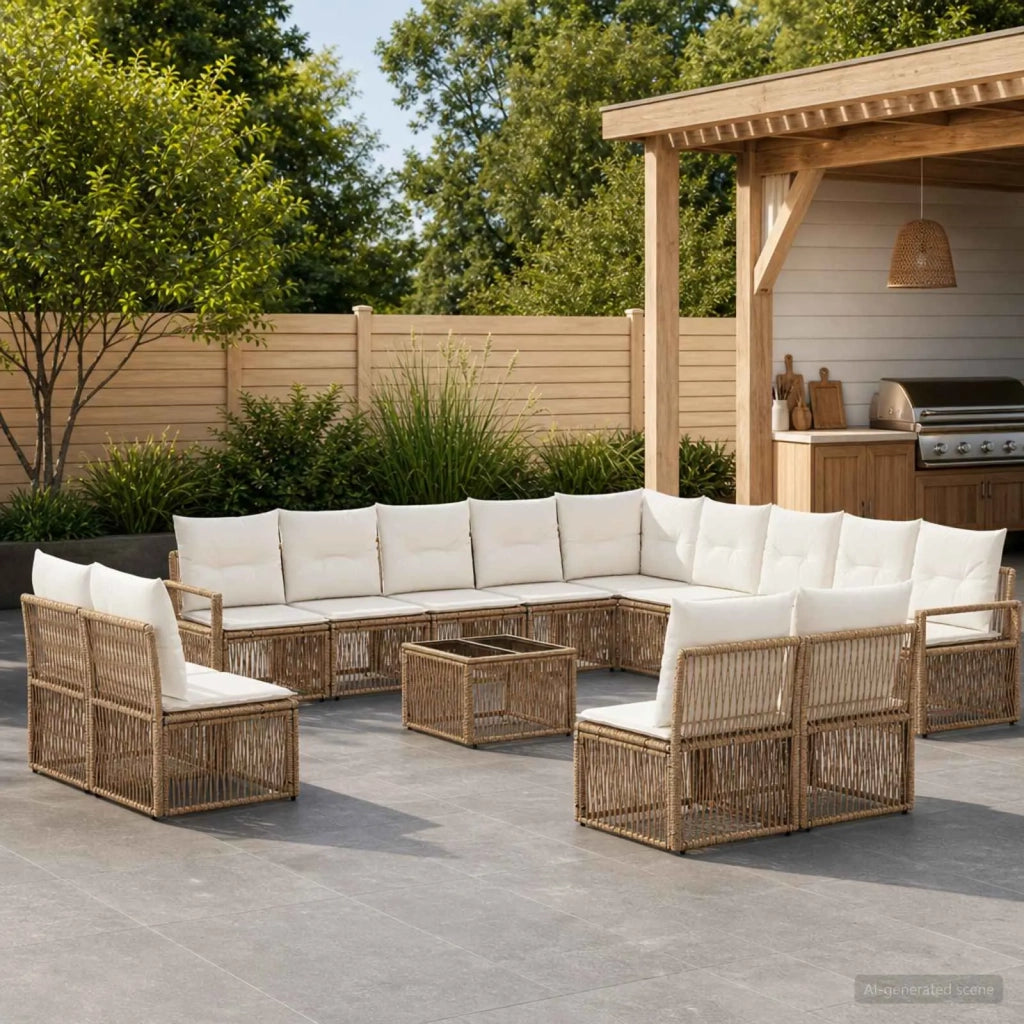 Set Divano da Giardino 14 pcs Beige polyrattan 3435879