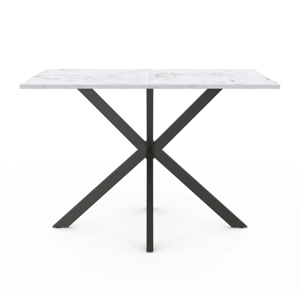 IDMarket - ALASKA Mesa de comedor para 4 personas con efecto mármol blanco y pata de araña de metal 110 cm