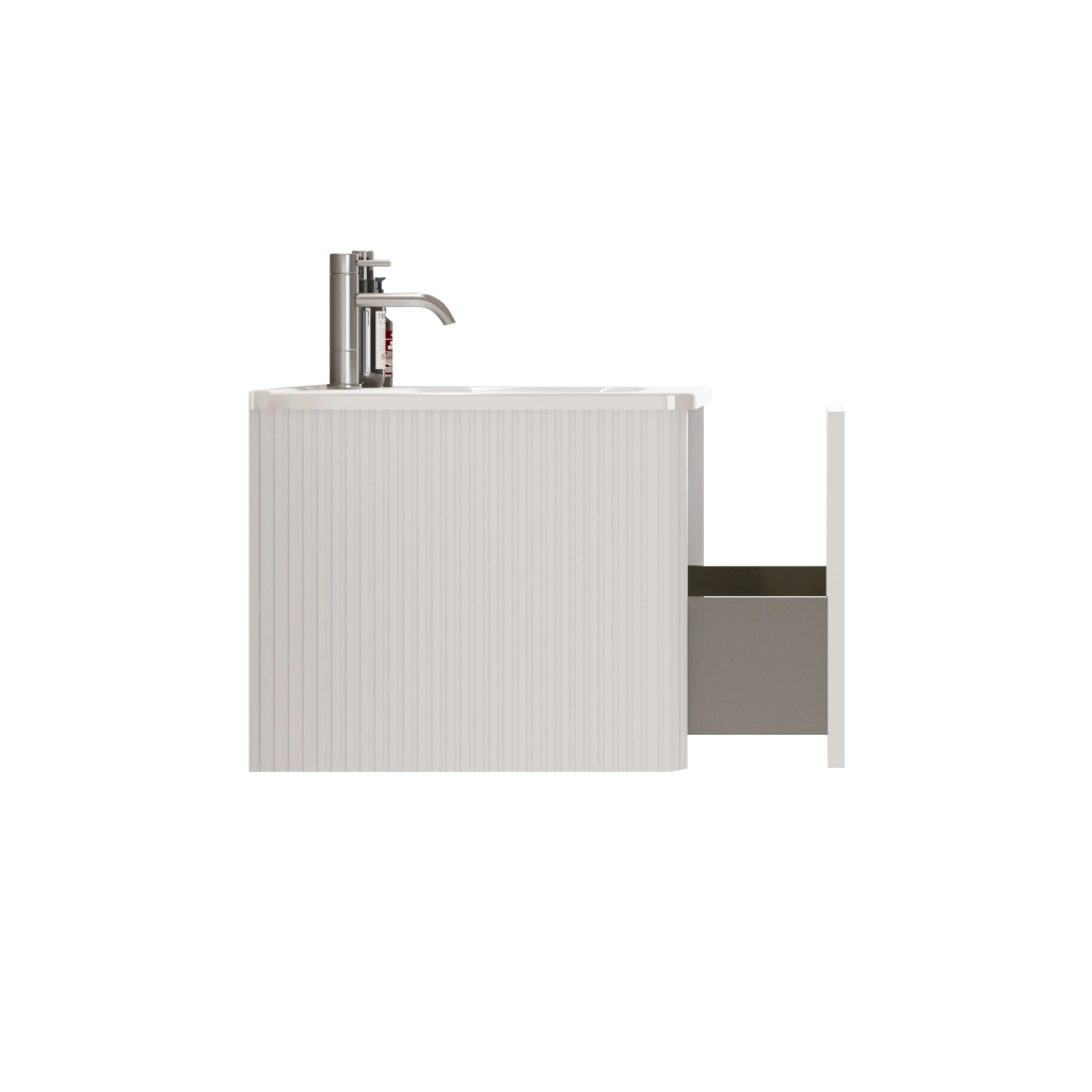 Mobile bagno sospeso 80 cm con lavabo, design scanalato, bianco, preassemblato