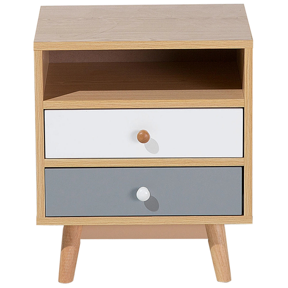 Comodino in legno chiaro 2 cassetti ripiano Tavolino stile moderno scandinavo camera da letto soggiorno