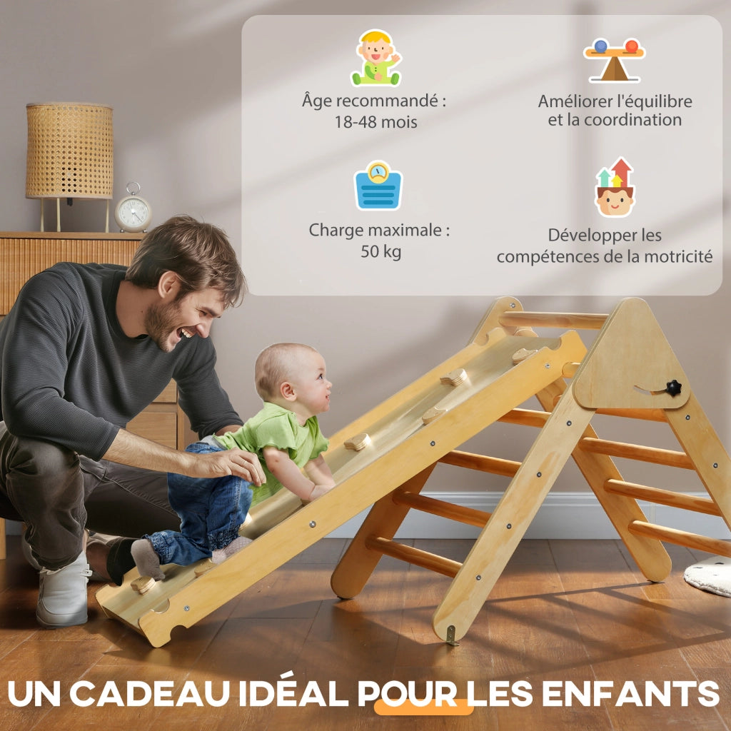 Scaletta per arrampicata in legno per bambini ¨C zephmum ¨C 3 in 1, naturale