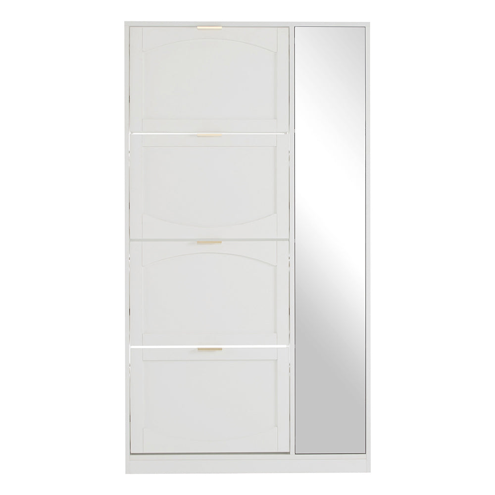 Armoire ?? chaussures - Xylo - 80x24x147cm - Blanche - Avec miroir et 4 compartiments