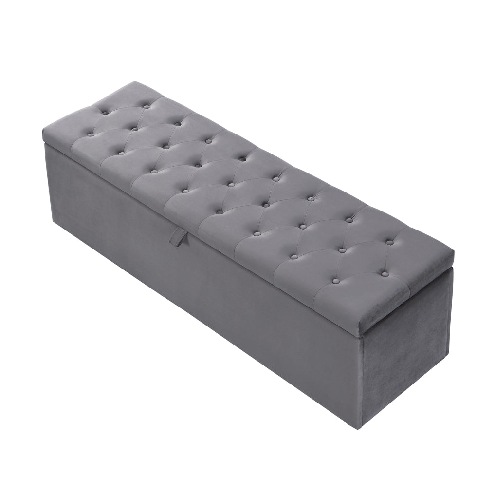 Panca contenitore 138 x 41 x 42 cm con ampio spazio interno in velluto grigio