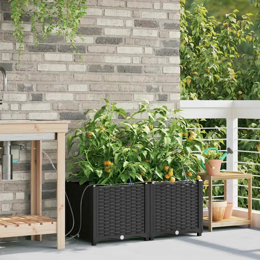 2 pz Fioriere | Cassetta per fiori | Vaso da giardino Nero 80 x 40 x 37,5 cm Plastica