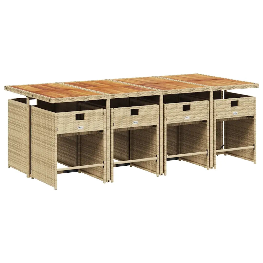 Set da Pranzo da Giardino 9 pz con Cuscini Beige in Polyrattan 3211108