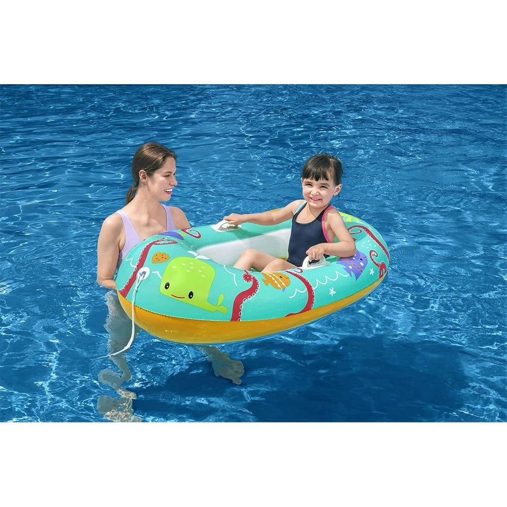 Trade Shop - Canotto Canottino Gonfiabile Per Bambini Balena Pesci Granchio Felice 119x79cm 34009 -