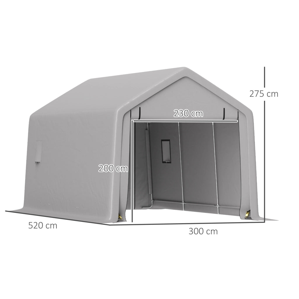 Carport auto 3x5,2 m ¨C zephmum ¨C grigio con porta a rullo