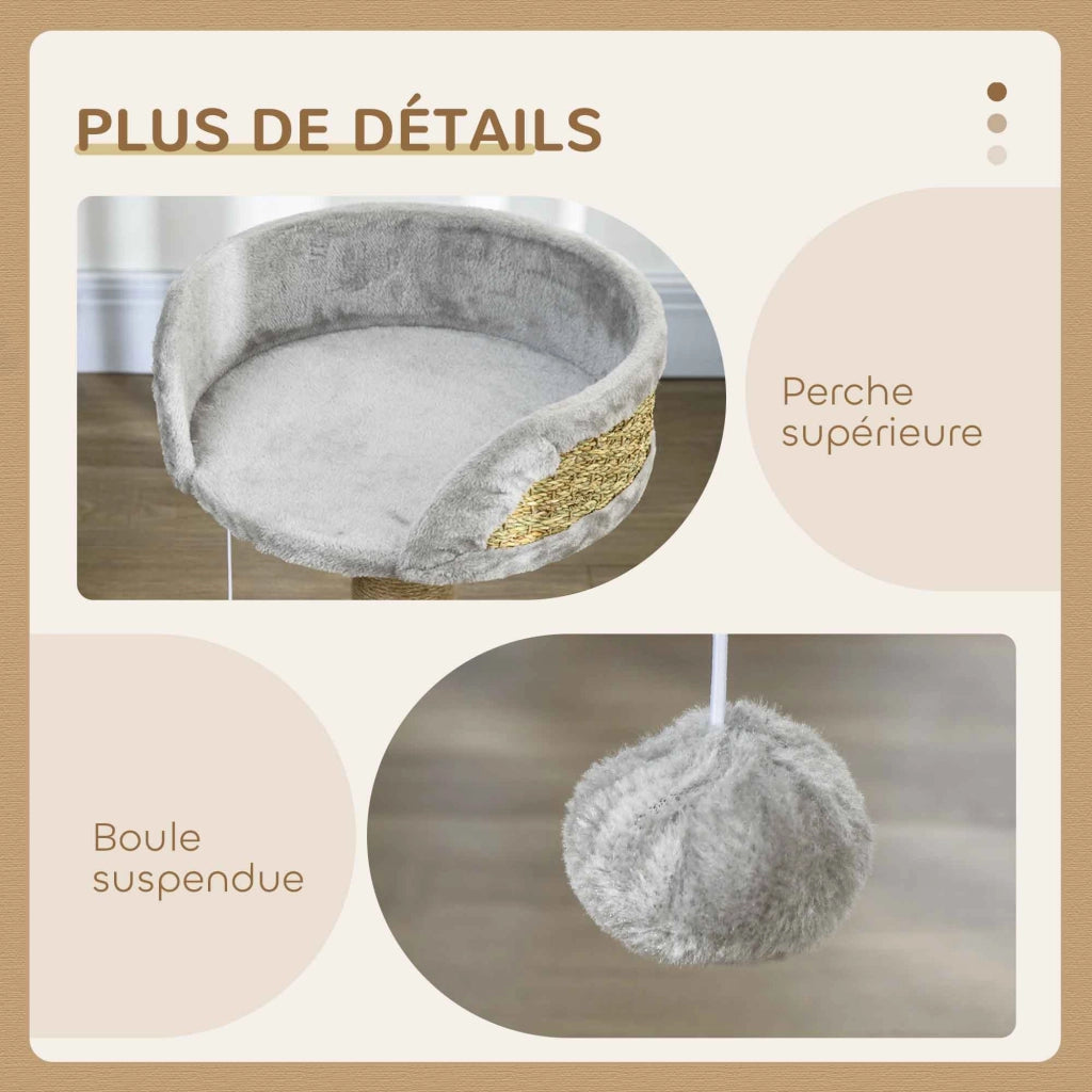 Albero tiragraffi per gatti con piattaforma e pompon ¨C zephmum ¨C grigio 40x40x49 cm
