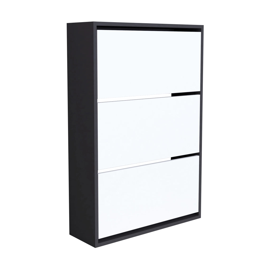 Scarpiera Salvaspazio Slim con 3 Contenitori Ribaltabili Portascarpe Stretto da Ingresso Capienza 18 Paia 110 x 73,5 x 24 cm - Antracite / Bianco [en.casa]
