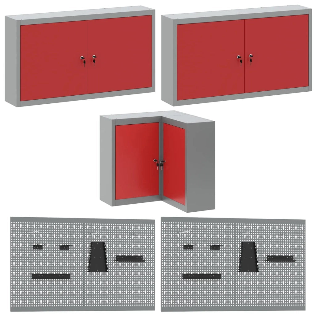 Set di mobili da lavoro con cassetto 12 pcs Rosso e Grigio 3321511