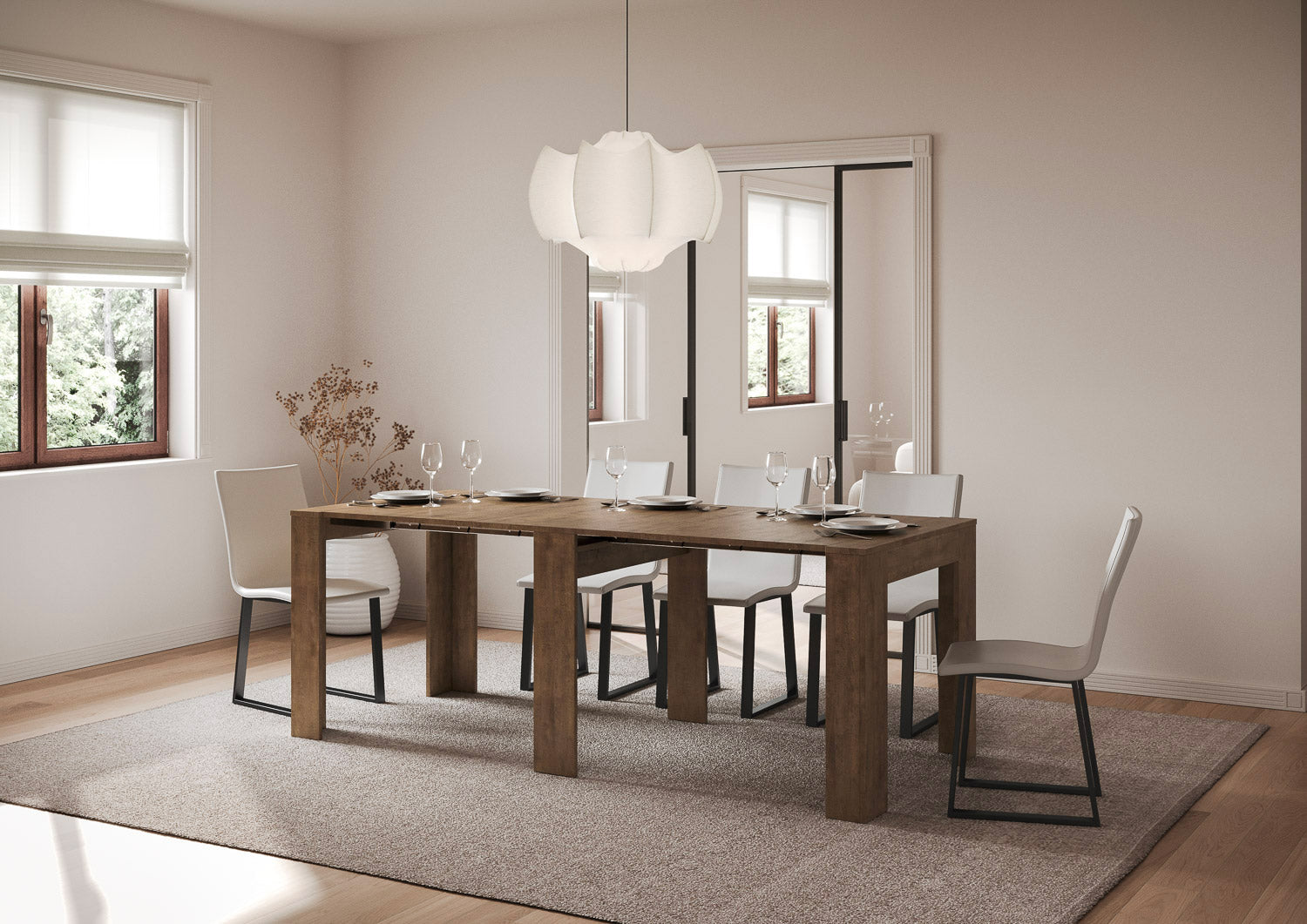 Consolle Allungabile 90x25/211 cm Pannelli in Nobilitato Kiba Noce