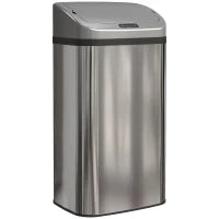 Bidone della spazzatura con sensore da 48 L per cucina o ufficio, funzione di chiusura automatica, in acciaio inossidabile, tono argento