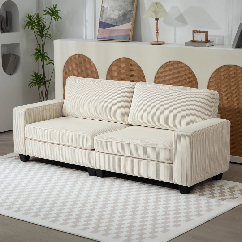 Divano 3 posti in velluto a coste ¨C Xylo ¨C crema, con molle insacchettate, 227x84x87 cm