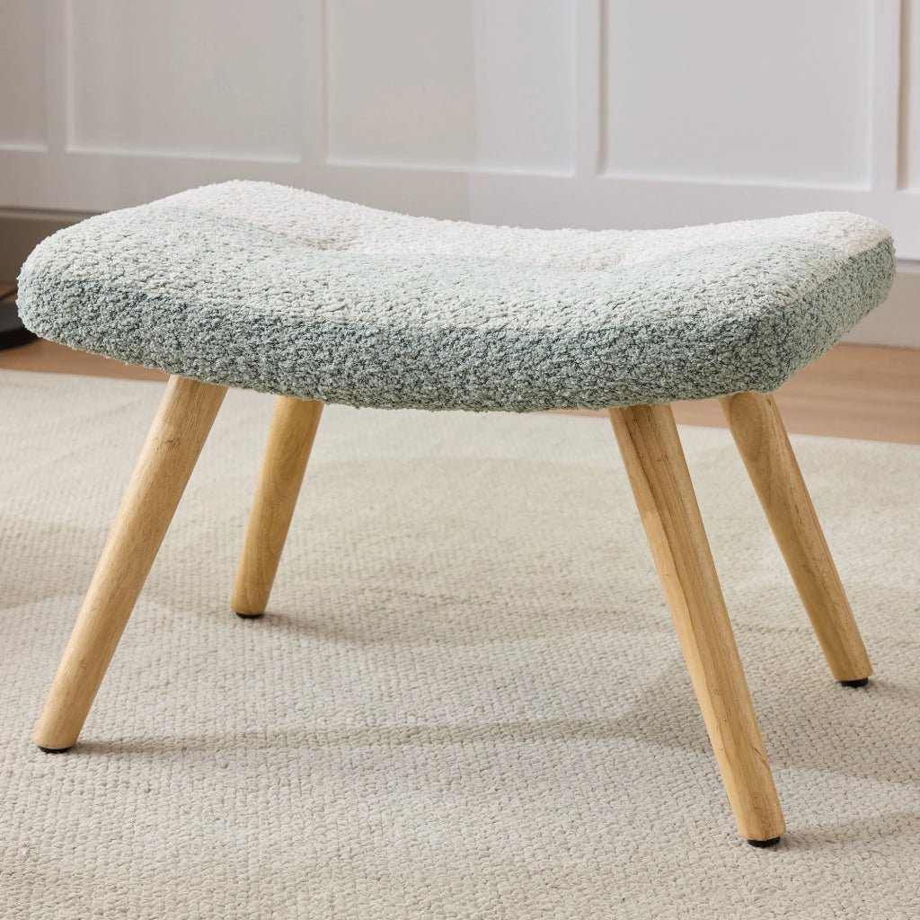 Poltrona Dondolo Boucl¨¦ con Poggiapiedi ¨C Xylo ¨C Patchwork, Gambe in Legno