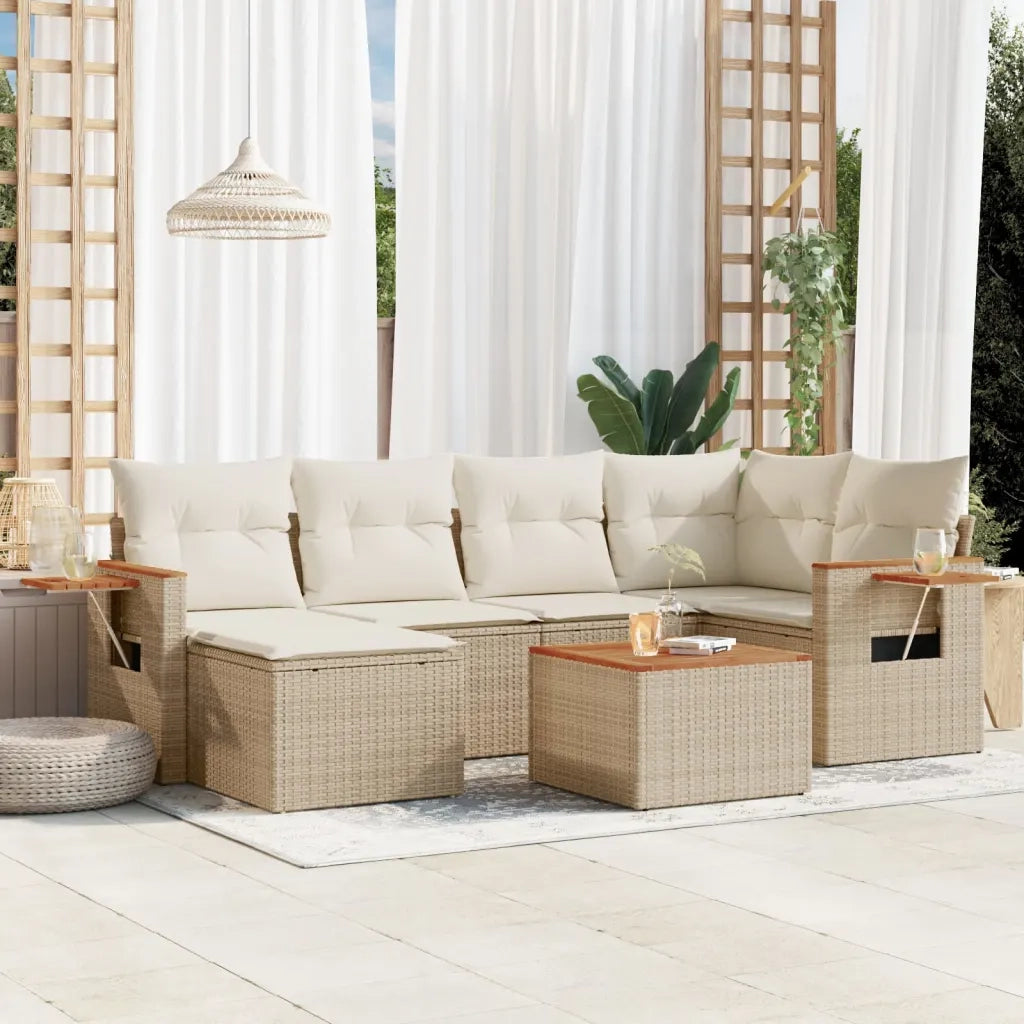 Set Divani da Giardino 7 pz con Cuscini Beige in Polyrattancod mxl 116169